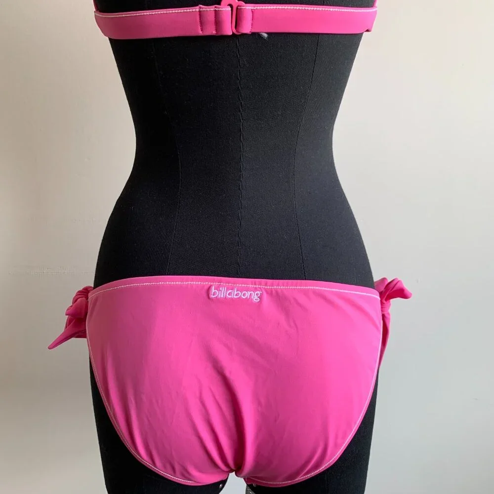 Billabong BLUE CRUSH era Vintage bikini solid pink halter top set RARE - Picture 7 of 8